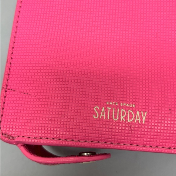 KATE SPADE SATURDAY Pink/Orange Leather Zip Bag Snap Phone Pouch Wristlet Purse - Picture 3 of 10